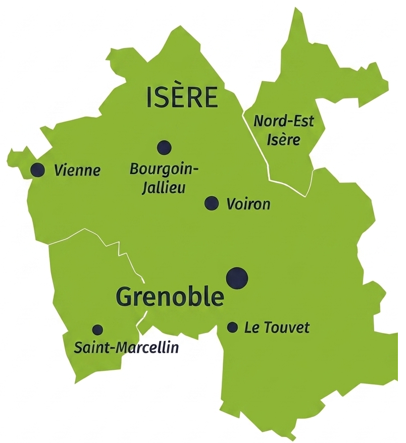 Carte de l'Isère et départements limitrophes